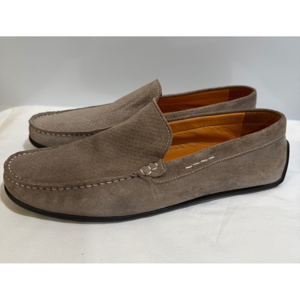 Donald Pliner Iggy Mens 10.5 M Taupe Grey Perforated Suede Loafers Brazil